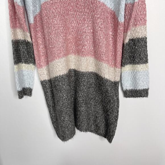 New Hem & Thread M Blue Pink Gray Colorblock Stripe Long Length Cardigan Sweater - Picture 6 of 10